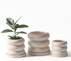 Planter Beige Ceramic Flower Pot, Spiral Shape Small Plant Pots, with Drainage Holes and Saucers Tray Tabletop Planter, for Balcony Garden Office Flower Pots - Image 5