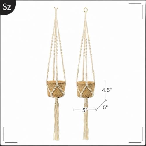 Set of 2 Hanging Planters with Cotton Macrame Hanger, Woven Basket Plant Holder with Decorative Tassel, Ceiling Hanging Planter for Small Succulents and Indoor Plants - Image 2