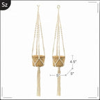 Set of 2 Hanging Planters with Cotton Macrame Hanger, Woven Basket Plant Holder with Decorative Tassel, Ceiling Hanging Planter for Small Succulents and Indoor Plants - Image 2