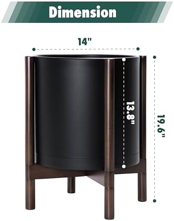 D'vine Dev Plastic Pot with Walnut Wood Stand, Black, 14 in, 55-C-R-2 - Image 3