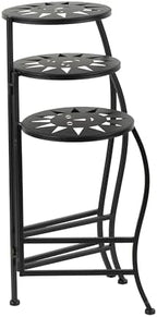 Deco 79 Metal Indoor Plantstand Folding 3 Tier Plant Shelf with Sun Face Cutouts, Plant Stand 18" x 18" x 24", Black - Image 7