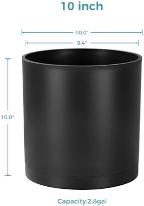 FaithLand 10-Inch Modern Cylinder Planter, Thick-Walled Plastic Plant Pot with Drainage Holes and Detachable Saucer, Matte Black, Ideal for Indoor & Outdoor Plants Flowers - Image 3