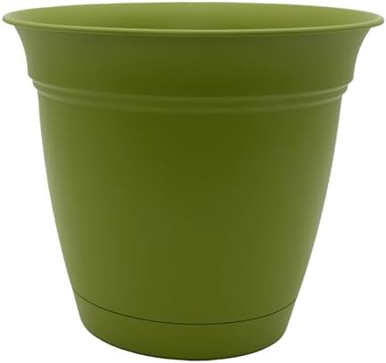 The HC Companies Eclipse Round Planter with Saucer - Outdoor & Indoor Plant Pot with Drainage Holes - Lightweight, UV-Resistant Plastic Pots for Plants, Flowers & Herbs (16" Peridot, Pack of 1) by TheHCCompanies