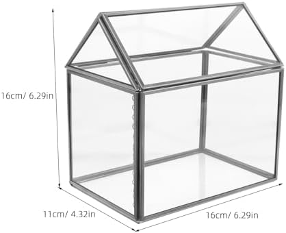 Toyvian Glass Geometric Terrarium Planter House Shape Indoor Greenhouse Tabletop Display Box with Black Frame for Succulent Air Plant Home Garden Decoration - Image 2