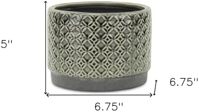 HomeRoots 7" Gray Geometric Ceramic Indoor Outdoor Round Pot Planter - Image 5