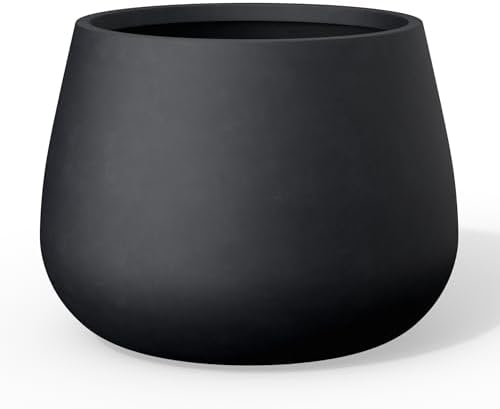 Kante Modern Home Minimalist 18.1" Dia Raven Black Concrete Curved Planter by Unknown