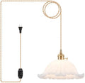 Plug in Pendant Light Fixtures,Hanging Light Fixture Corded On/Off Switch,11 inch E26 White Glass Lampshade Pendant Lighting for Kitchen Island, Bedroom, Dining Room by Loiogohot