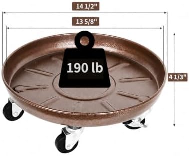 14" Metal Rolling Plant Caddy with Wheels, Indoor Outdoor, 3-Pack Brown - Image 2