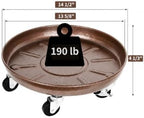 14" Metal Rolling Plant Caddy with Wheels, Indoor Outdoor, 3-Pack Brown - Image 2