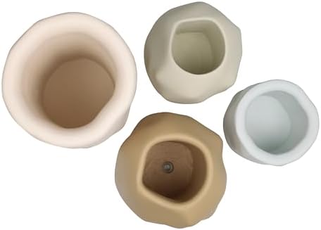 Eyely Nora Modern Minimalist Handmade Concrete Organic Sculptural Cylinder and Round Planter Set with Drainage Holes, Matte Warm Neutral (Set of 4) (NLP1001A-4SET) - Image 6