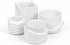 JONATHAN Y Romy Modern Minimalist Handmade Concrete Geometric Planter Set with Drainage Holes, Matte White (Set of 4) (PLN1005C-4SET) by JONATHANY