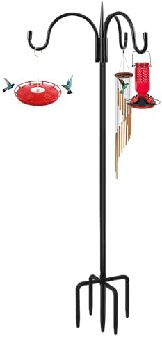 FEED GARDEN Heavy Duty Shepherds Hook 76" Triple Hooks - Metal 5-Prong Base, Adjustable (44/60/76") - 17lb Capacity Bird Feeder Pole for Hanging Plants, Solar Lanterns, Wind Chimes, 1 Pack by FEEDGARDEN