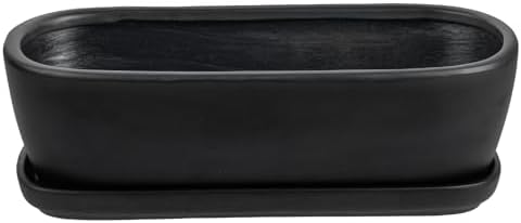 MyGift Black Ceramic Indoor Planter Pot with Drainage Hole & Saucer - Image 6