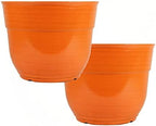 Garden Elements Indoor/Outdoor Glazed Brushed Happy Plastic Planter, Large, Bright Orange, 15" (Pack of 2) by GardenElements