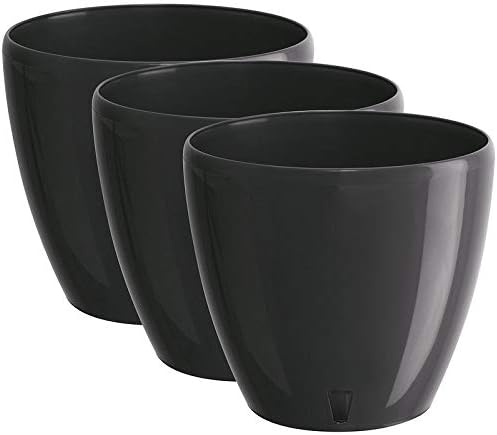 Santino 7.9 Inch Deco Self Watering Pots for Indoor Plants in Anthracite (Set of 3) - Decorative Flower Pot with Water Level Indicator and Drainage Cartridge for All House Plants, Flowers and Herbs by Smart+Planters