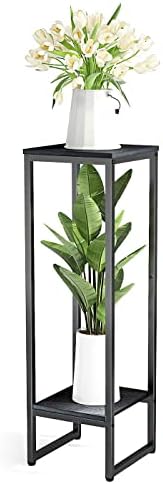 37.4" Tall Plant Stands indoor, 2-Tier Modern Corner Plant Stand Shelves, Square Plant Tables Pedestal Stand for Living Room, Metal Single Plant holder for Indoor Plants by HalloweenDecorations