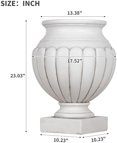 Merax 23.03" H Classical Scalloped Pedestal Urn Planter Weather-Resistant MGO Outdoor Flower Pot for Garden Patio and Front Porch Entrance,Antique White - Image 2
