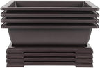 JEUIHAU 4 Pack 11 Inches Plastic Bonsai Training Pots, Bonsai Tree Pot with Humidity Trays, Rectangular Plastic Bonsai Planter for Succulent, Herb, Flower, Potted Plant by JEUIHAU