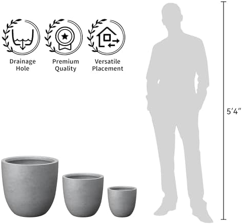 Kante Round Concrete Planter, Large Outdoor Indoor Garden Pots with Drainage Hole, 14-Inch Diameter Flower Pots for Patio, Garden and Home, Gray - Image 7
