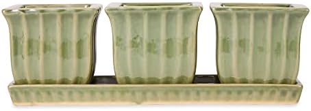 DII Ceramic Planter Collection Herb Pot Set, Green Square, 12x4x4 - Image 2