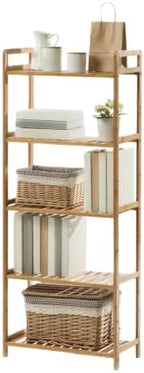 Bamboo Bathroom Shelf Organizer, 5 Tier Wooden Bathroom Rack with Adjustable Shelves, Free Standing Shelving Unit Open Bookcase Plant Shelf Indoor, 50" Storage Shelves for Kitchen Living Room by Unknown