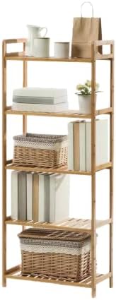 Bamboo Bathroom Shelf Organizer, 5 Tier Wooden Bathroom Rack with Adjustable Shelves, Free Standing Shelving Unit Open Bookcase Plant Shelf Indoor, 50" Storage Shelves for Kitchen Living Room by Unknown
