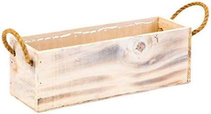 Wooden Planter Box with Handle I Rustic Whitewash I Plastic Liner l Garden Decor l Restaurant and Wedding Decorations l Table Centerpiece (12x4 w Handle Set of 4, Whitewash) - Image 2