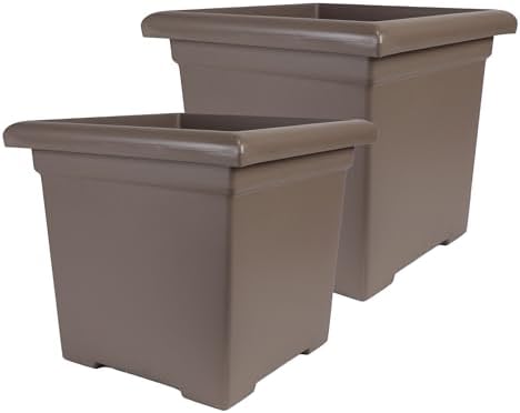 The HC Companies Accent Square Plant Pot, 15.5 Inch, Cappuccino, 2-Pack by TheHCCompanies
