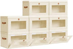 Homsorout Large Closet Storage Bins - Collapsible Clothing Organizer with Handles & Window, Decorative Bin with Lids, Linen Closet Organizers for Living Room, Dorm, 8 Pack, Beige by Homsorout