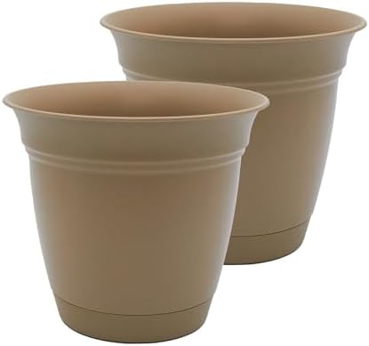 The HC Companies Eclipse Round Planter Pot, 12 Inch, Sandstone, 2-Pack by TheHCCompanies