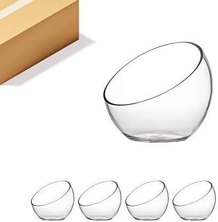 WGV Slant Cut Bowl Glass Vase Bulk, Width 9", Height 8.25", Clear Terrarium, Candy Dish, Fruit Jar, Floral Container for Wedding Party Event, Home Office Decor, 4 Pieces by WGVInternational-OpusGlassware
