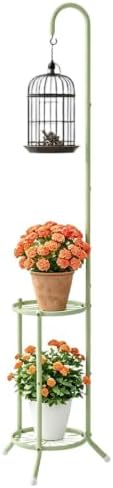 Metal Plant Stand With Hanging Hook, 2-Tier Flower Pot Display rack, Green by Unknown