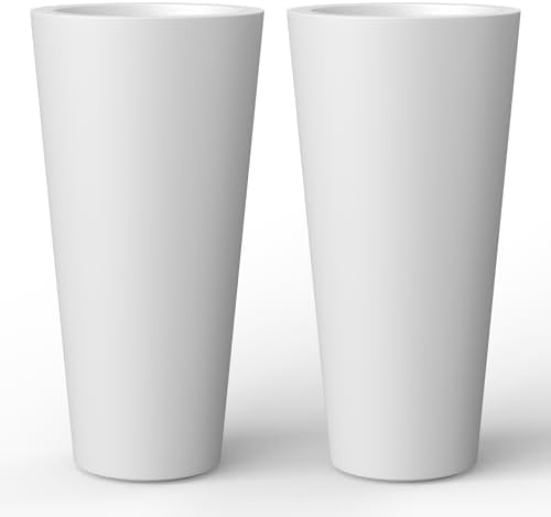 Kante Set of 2 White Concrete Round Planters 15.8" Tall Home & Outdoor by Unknown