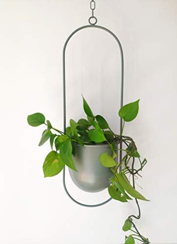 RISEON Boho Green Metal Plant Hanger,Metal Wall and Ceiling Hanging Planter, Modern Planter, Mid Century Flower Pot Plant Holder, Minimalist Planter for Indoor Outdoor Home Decor - Image 3