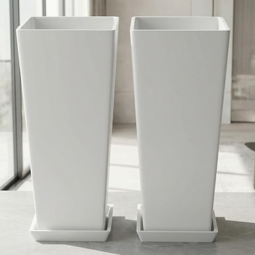 FENCY Set of 2 Tall Outdoor Planters for Climbing Plants, White - Image 7