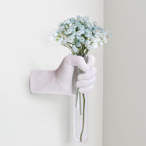 Creative Wall Hanging Sculpture, Funky White Hand Vases Home Decor, Artistic Hanging Hand Sculptures with Test Tube Vases, Unique Wall Art Statue by XYQXYQ