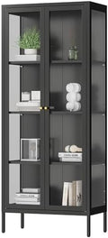Polup 66" Black Glass Display Cabinet, 3-Side Clear View for Collectibles by POLUP