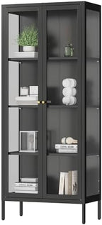 Polup 66" Black Glass Display Cabinet, 3-Side Clear View for Collectibles by POLUP