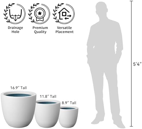 Kante 3-Pack 18" 14" 10" W Round White Concrete Planters - Image 4