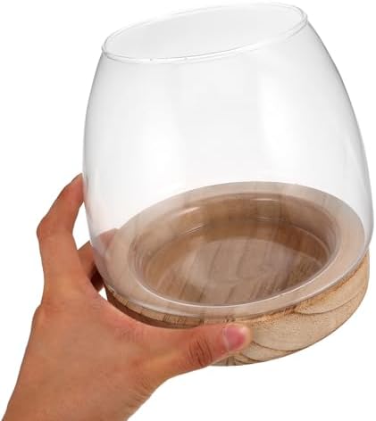 Glass Hydroponic Flower Pot with Wooden Base for Herbs and Plants, Modern Water Rooting Station with Elegant Bowl Design, for Dorm or Home Desk Plant Decor - Image 4