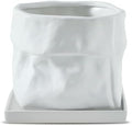 Nihow 8 Inch Ceramic Plant Pot with Drainage & Square Saucer,White by Nihow