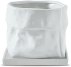 Nihow 8 Inch Ceramic Plant Pot with Drainage & Square Saucer,White by Nihow
