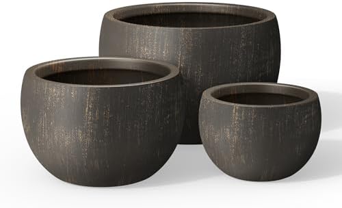 Kante 3-Pack 19.9" 15.7" 11.8" W Round Vintage BRN Concrete Planters by Unknown