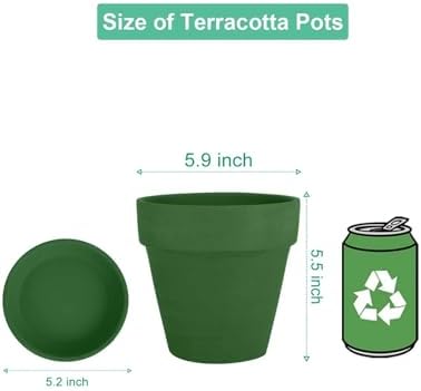 vensovo 6 Inch Green Terracotta & Clay Pots with Saucer, 4 Pack - Image 4