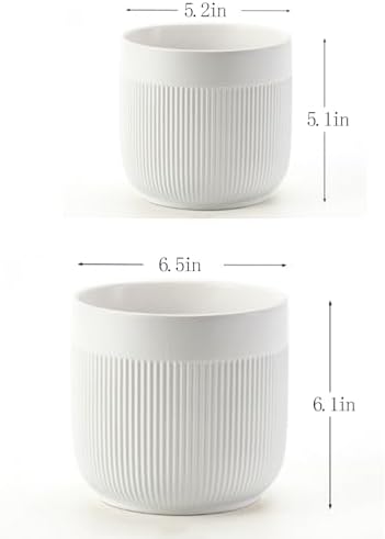 Ceramic 5.2+6.5 inch Planters, Modern Home and Office Flowerpot, Indoor and Outdoor Flowerpot with Drainage Hole (White) - Image 2