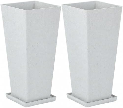 Autodaya 28" Plant Pots Tall Planters for Outdoor Plants Set of 2 with Tray - Image 3