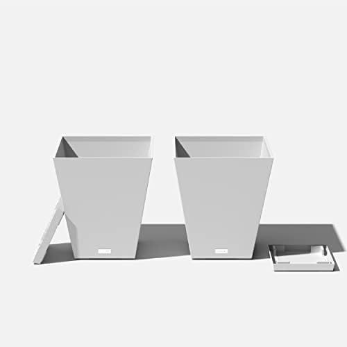Veradek Nobleton Indoor/Outdoor Wide Square Planter (White, 18 inch - 2 Pack with 2 Saucer Trays) - Image 2