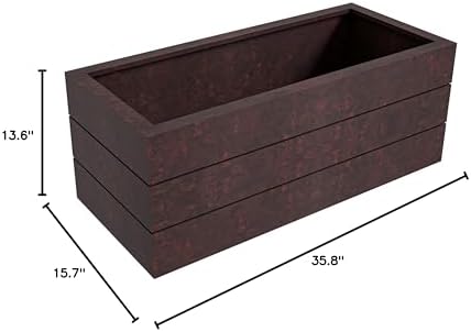 LeisureMod Oasis Mid-Century Modern Fiberglass and Clay Planter for Indoor and Outdoor - Rectangular Weather-Resistant Durable Planter Box with Drainage Holes (Brown) - Image 7