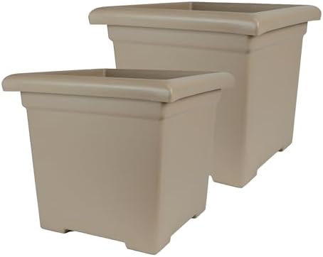 The HC Companies Accent Square Plant Pot, 15.5 Inch, Sandstone, 2-Pack by TheHCCompanies