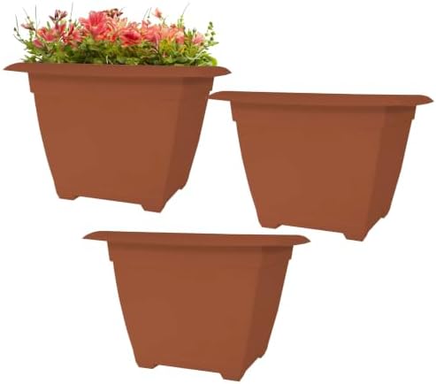 Bloem Dayton 15" Square Recycled Plastic Planter Box, Terra Cotta, 3-Pack by Bloem